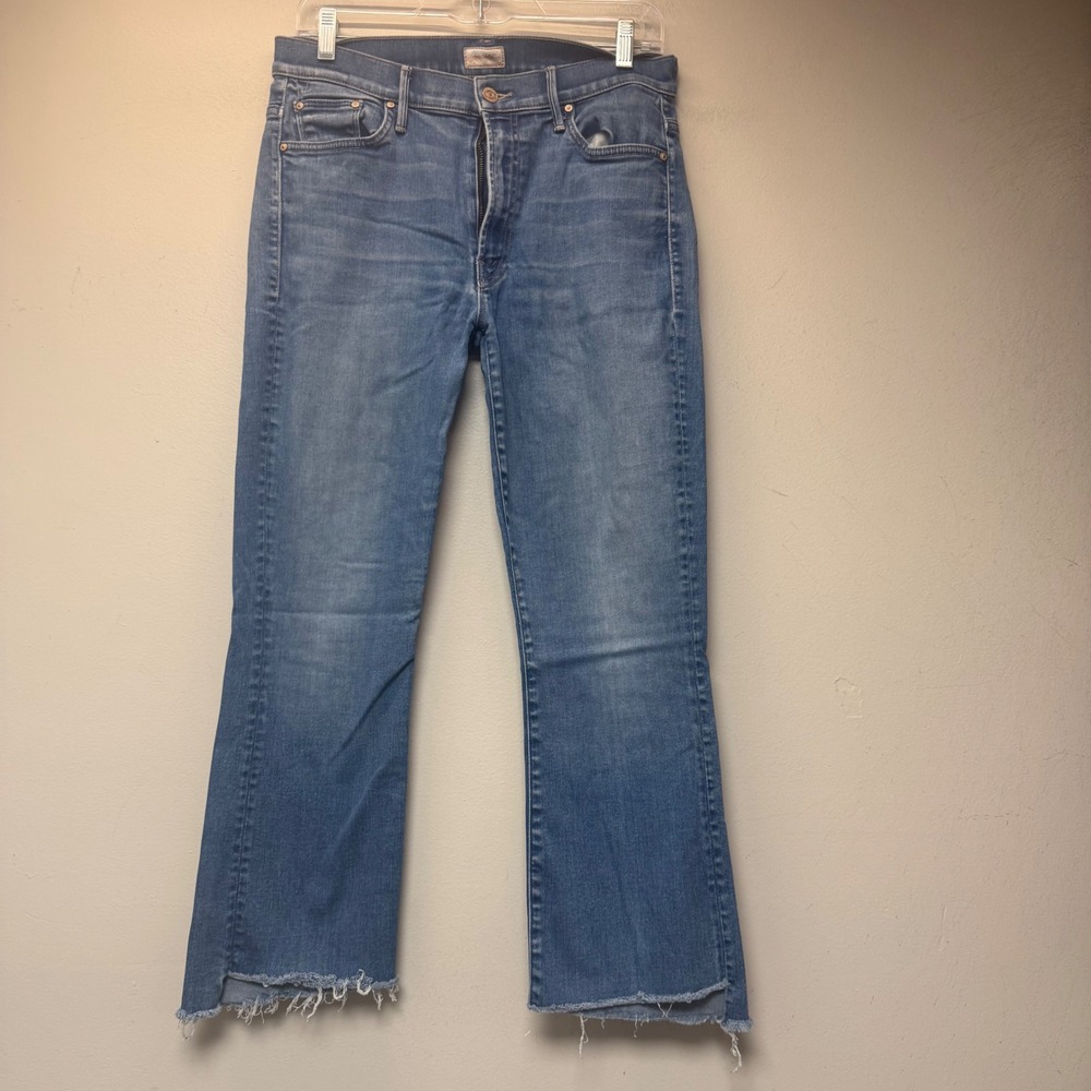 Mother The Hustler Ankle Fray Jeans Womens 30 Blue Excellent Raw Hem Flare